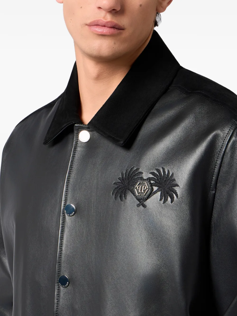 Philipp Plein Coster leren jack Zwart