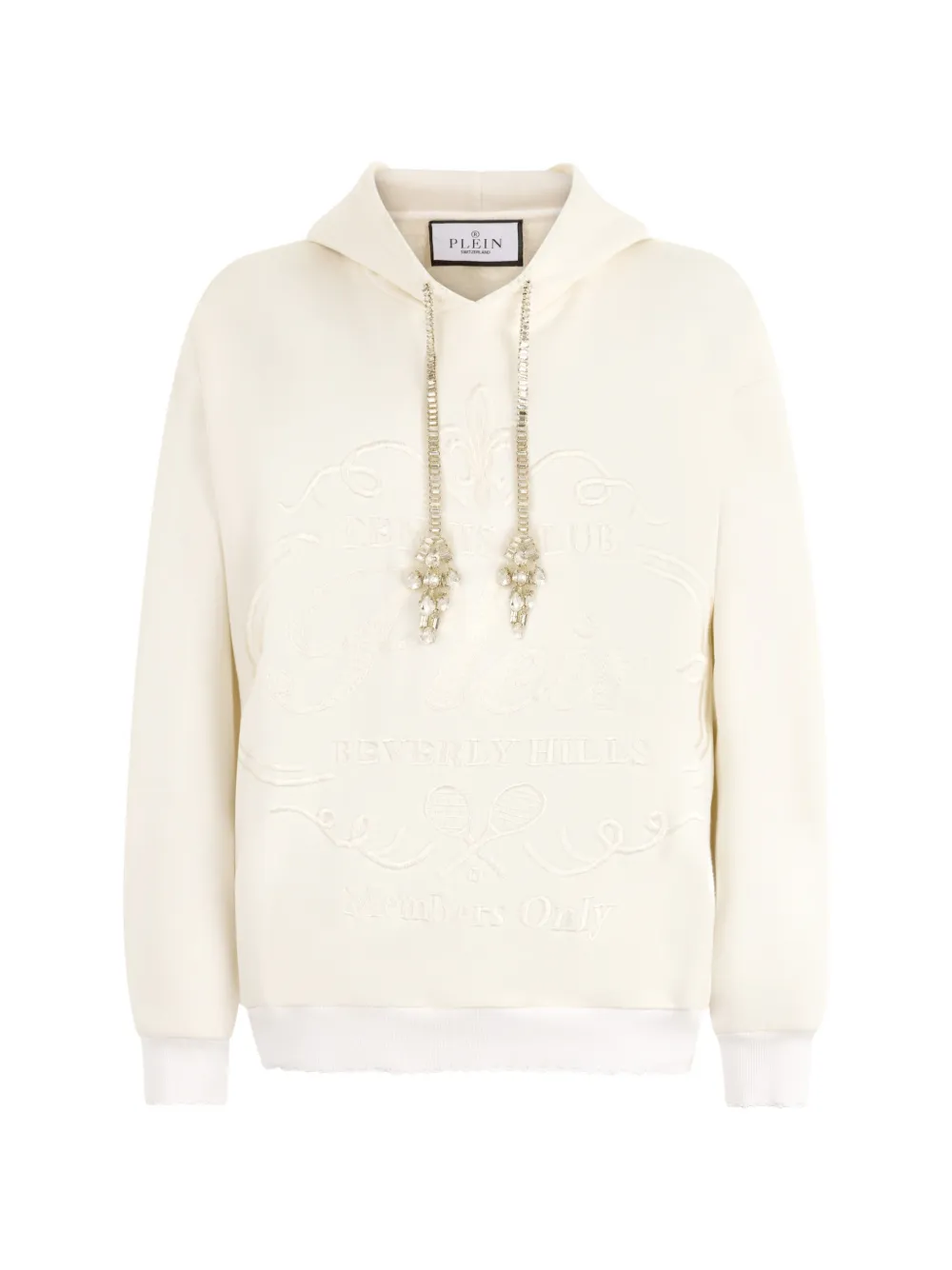 Philipp Plein embroidered embelished-drawstring hoodie - Neutrals
