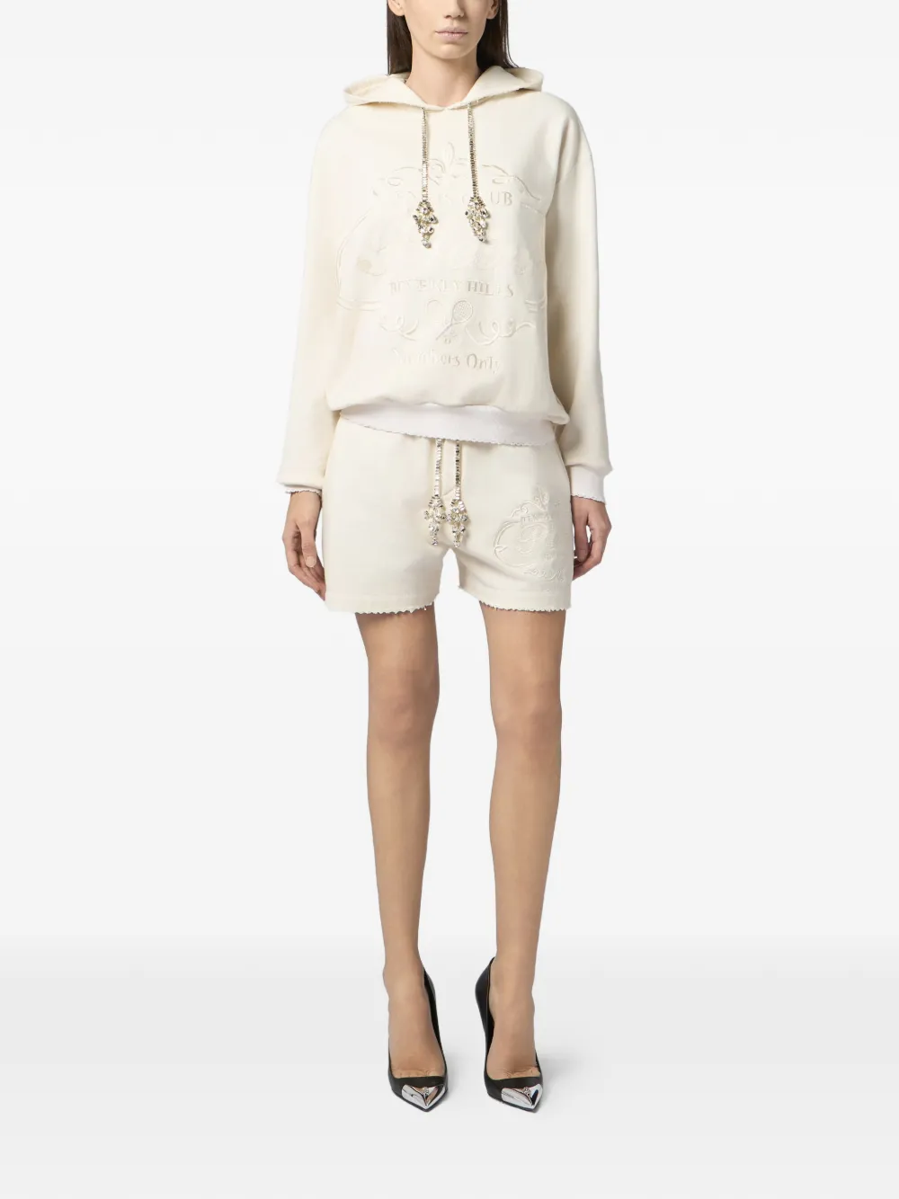 Philipp Plein Hoodie met borduurwerk en verfraaid trekkoord Beige