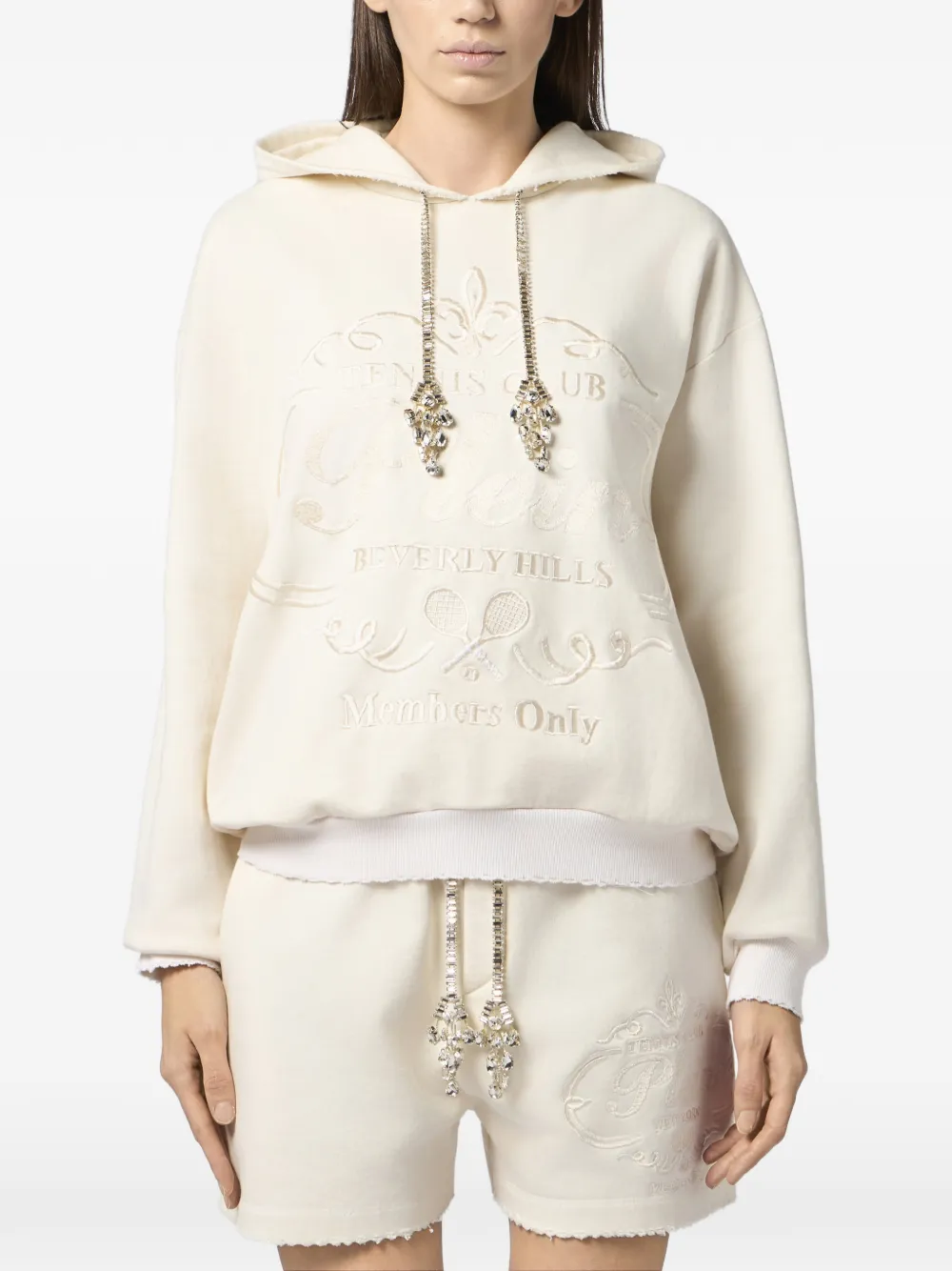 Philipp Plein Hoodie met borduurwerk en verfraaid trekkoord Beige
