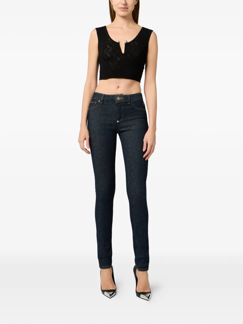 Philipp Plein Jeans met riemlus en knopen Blauw
