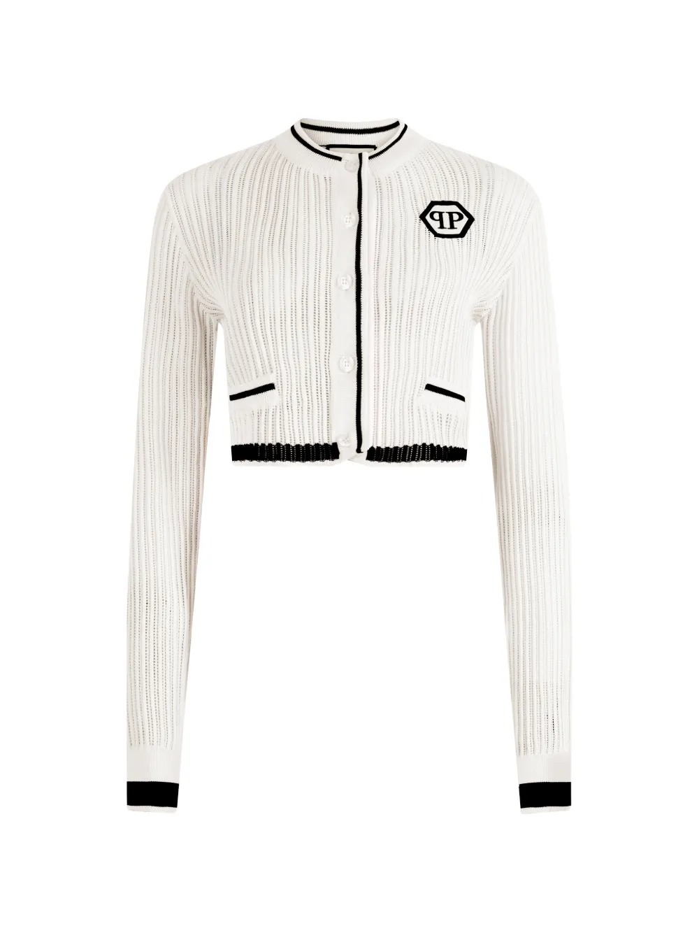 Philipp Plein hexagon-detail ribbed cardigan - Bianco