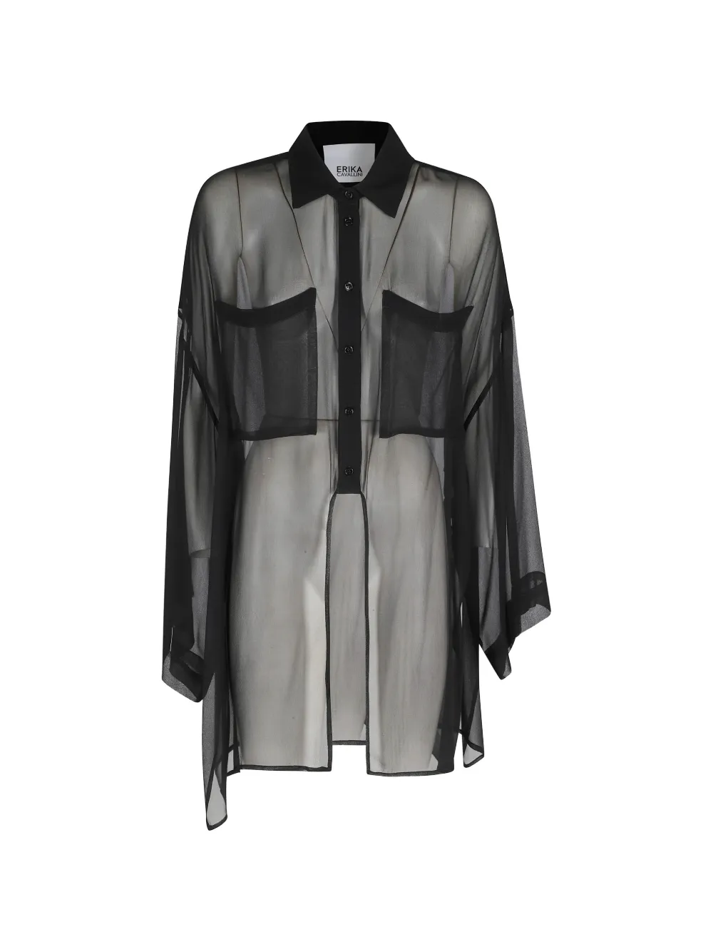 Erika Cavallini Jess patch-pocket sheer shirt - Nero