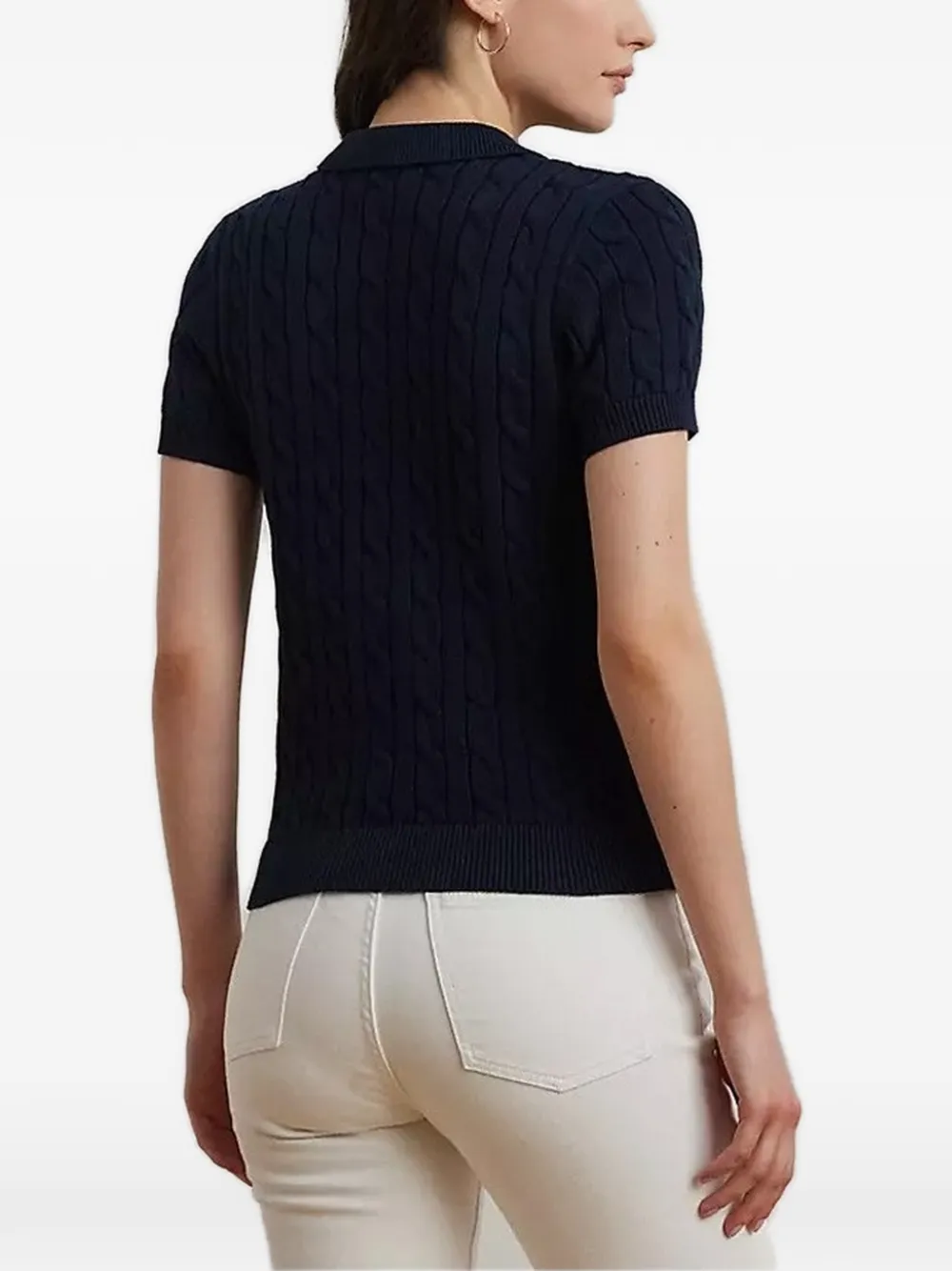  Lauren Ralph Lauren Cable Knit Embroidered Polo Top - Blue 
