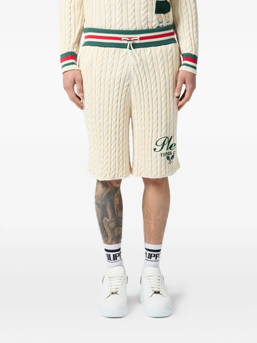 Philipp Plein gebreide shorts met trekkoord Beige