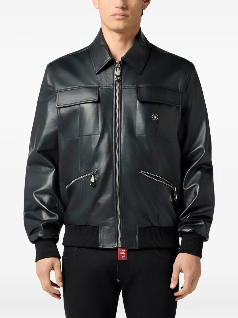 Philipp Plein Palms leren jack Zwart