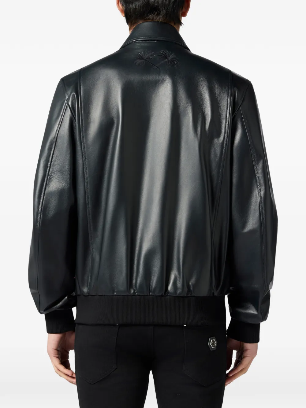 Philipp Plein Palms leren jack Zwart