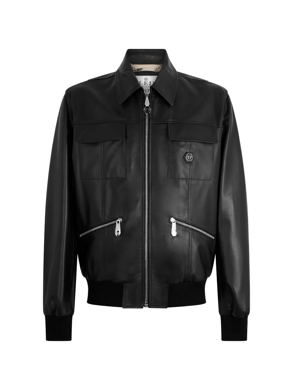 Philipp Plein Palms leren jack Zwart