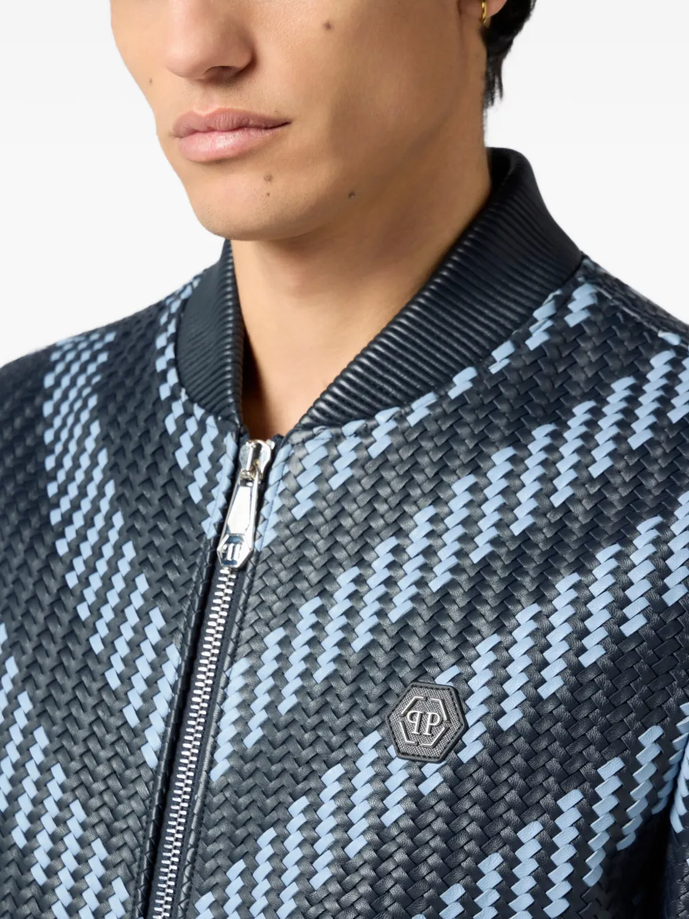 Philipp Plein Leren bomberjack Blauw
