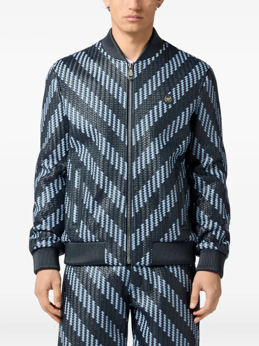 Philipp Plein Leren bomberjack Blauw
