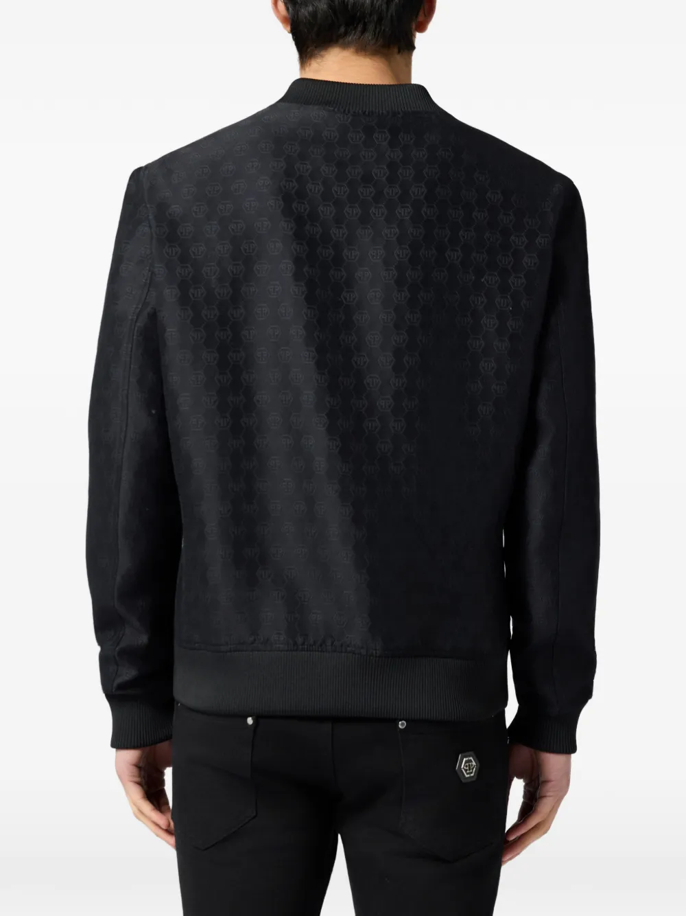Philipp Plein Bomberjack met monogram jacquard Zwart