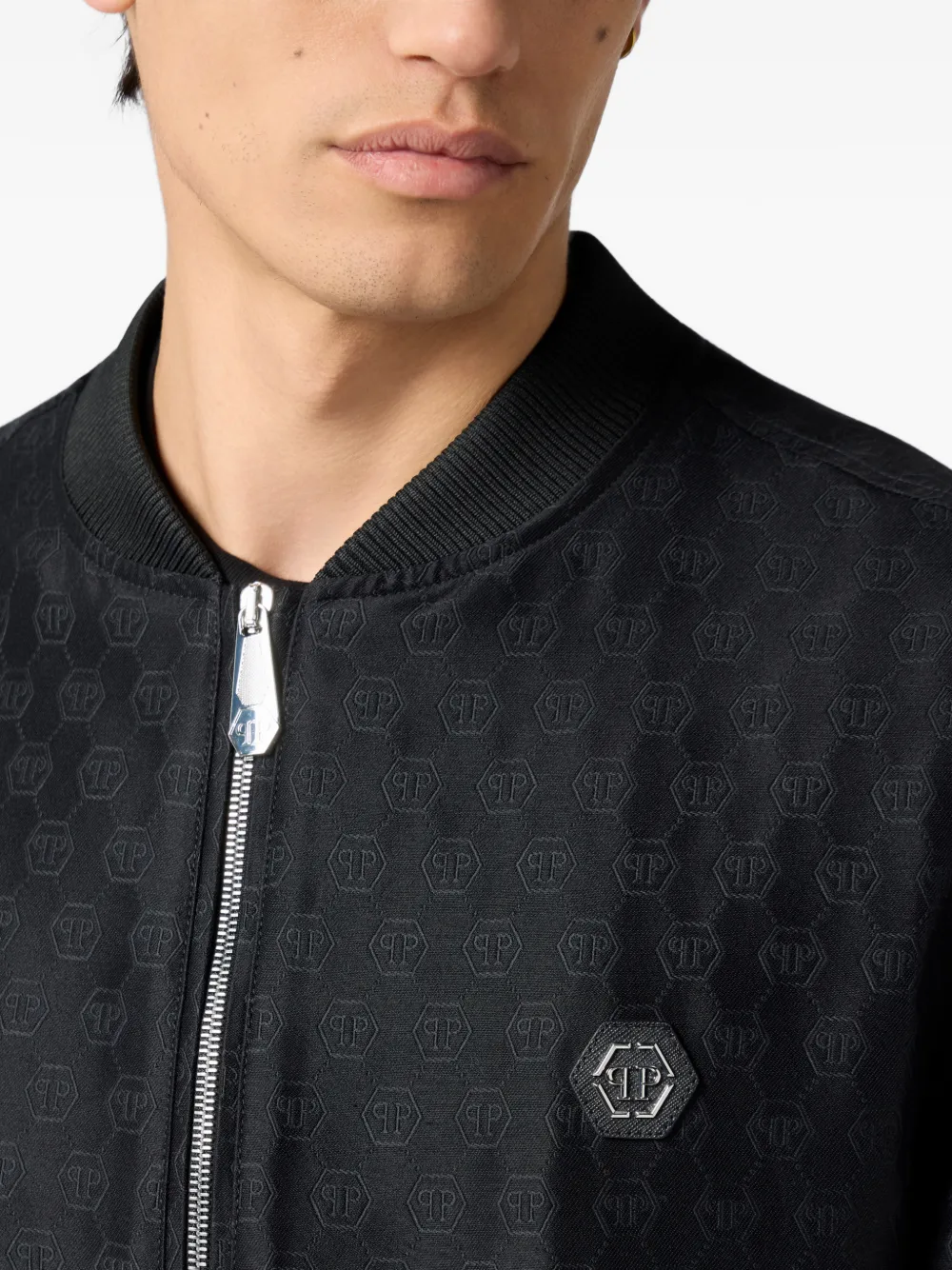 Philipp Plein Bomberjack met monogram jacquard Zwart