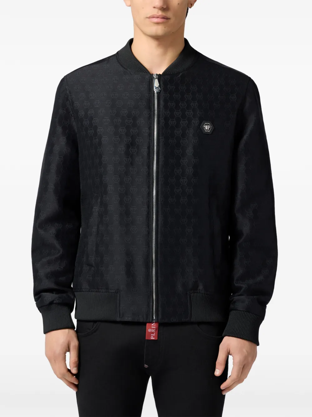Philipp Plein Bomberjack met monogram jacquard Zwart