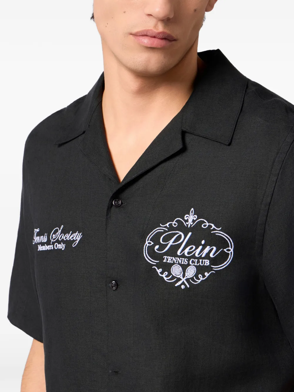 Philipp Plein Tennis Club linnen bowlingshirt Zwart