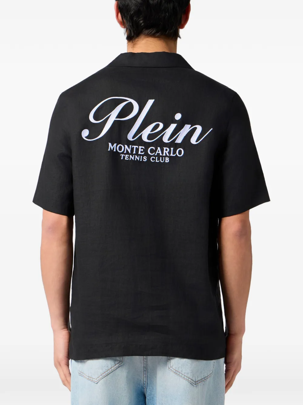 Philipp Plein Tennis Club linnen bowlingshirt Zwart
