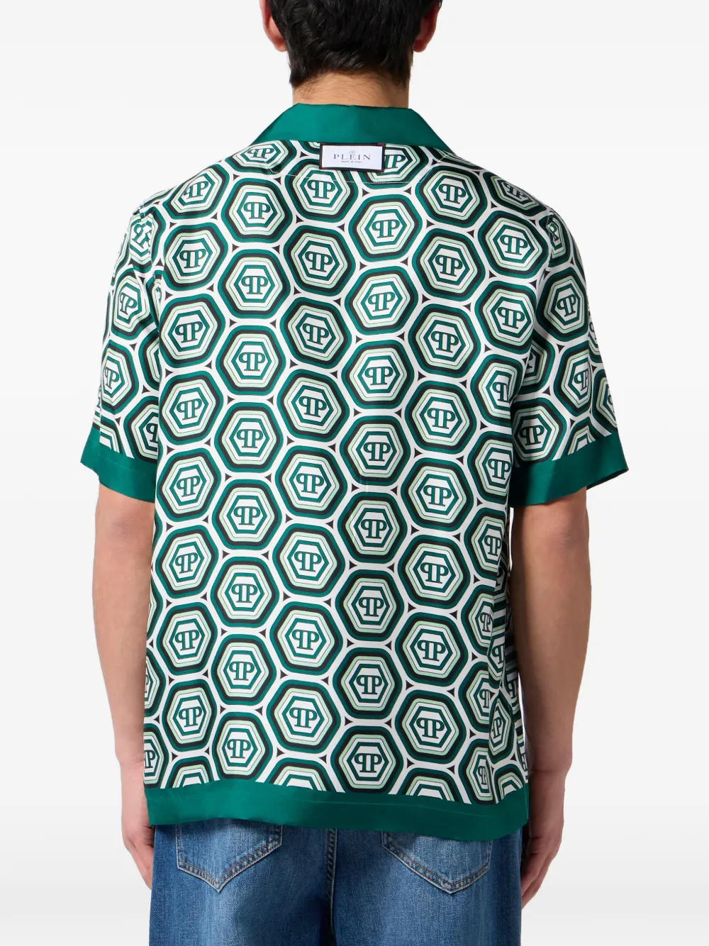 Philipp Plein Zijden bowlingshirt met monogram 70's Groen