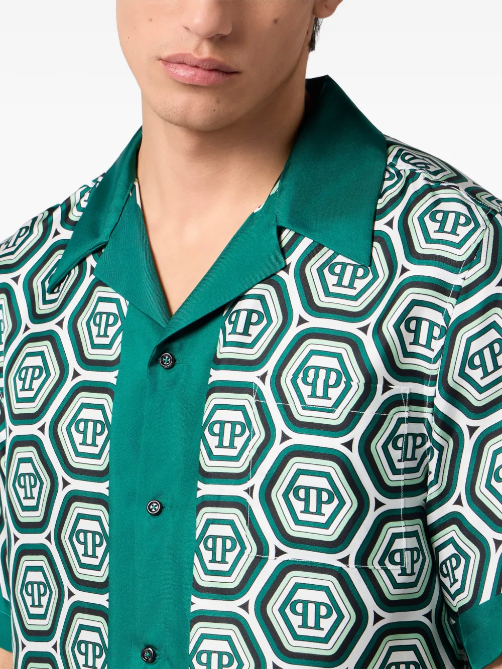 Philipp Plein Zijden bowlingshirt met monogram 70's Groen