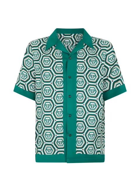 Philipp Plein monogram silk bowling shirt