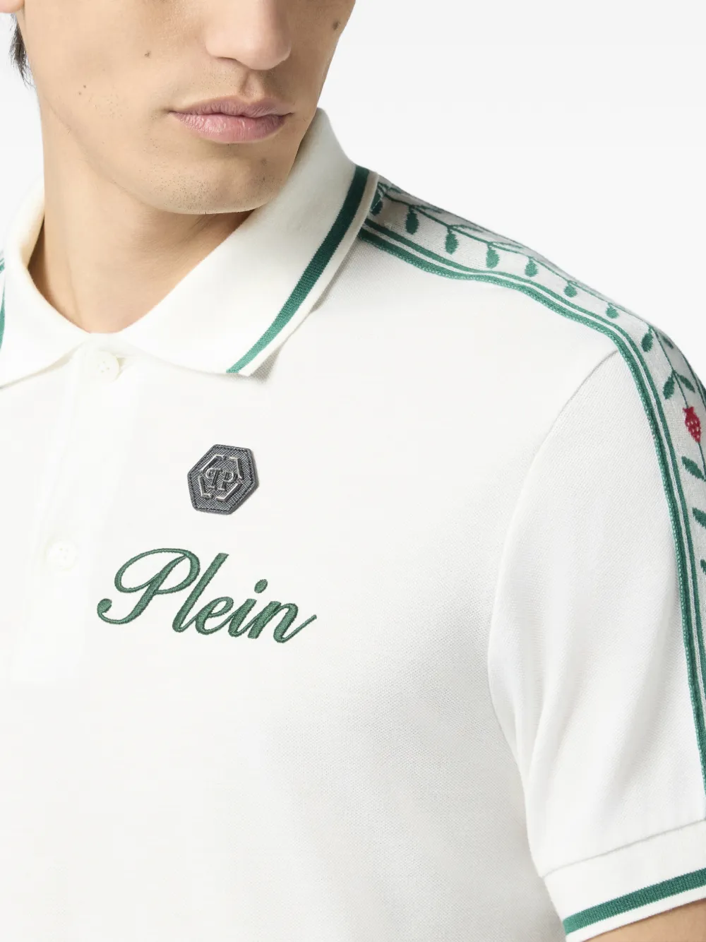 Philipp Plein Poloshirt met bloemen-jacquard Beige