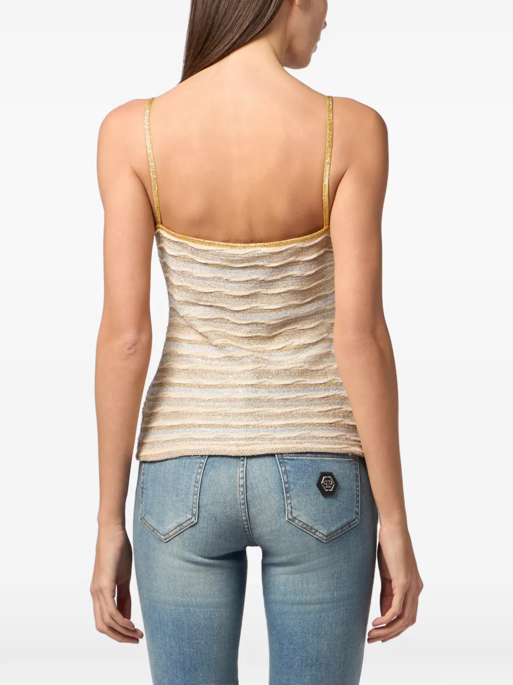 Philipp Plein Gestreepte tanktop met logopatch Beige