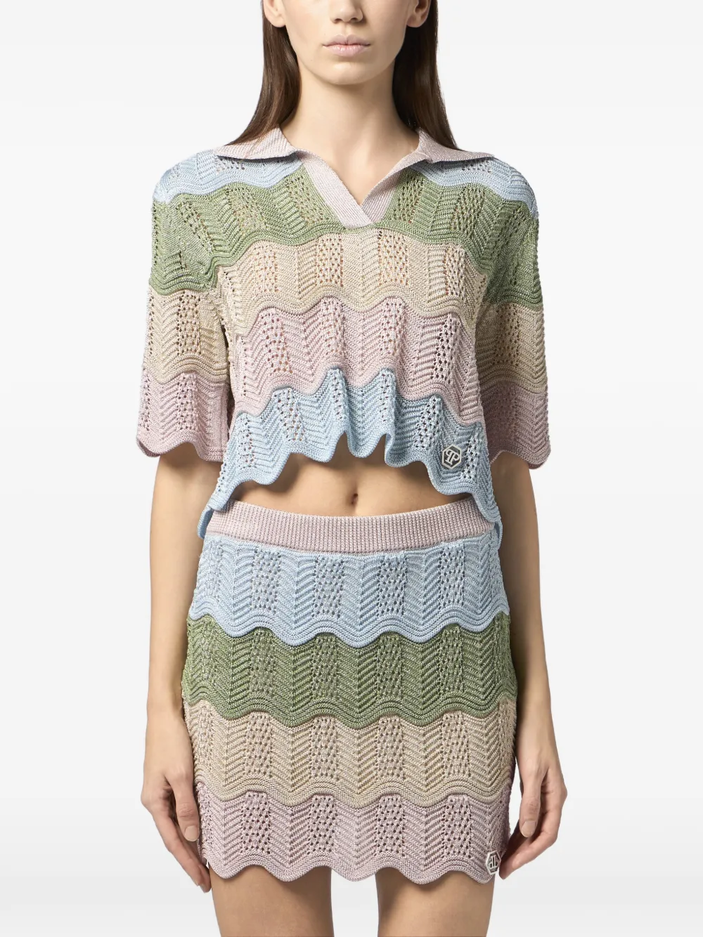 Philipp Plein Colour Wave gebreid cropped poloshirt Roze