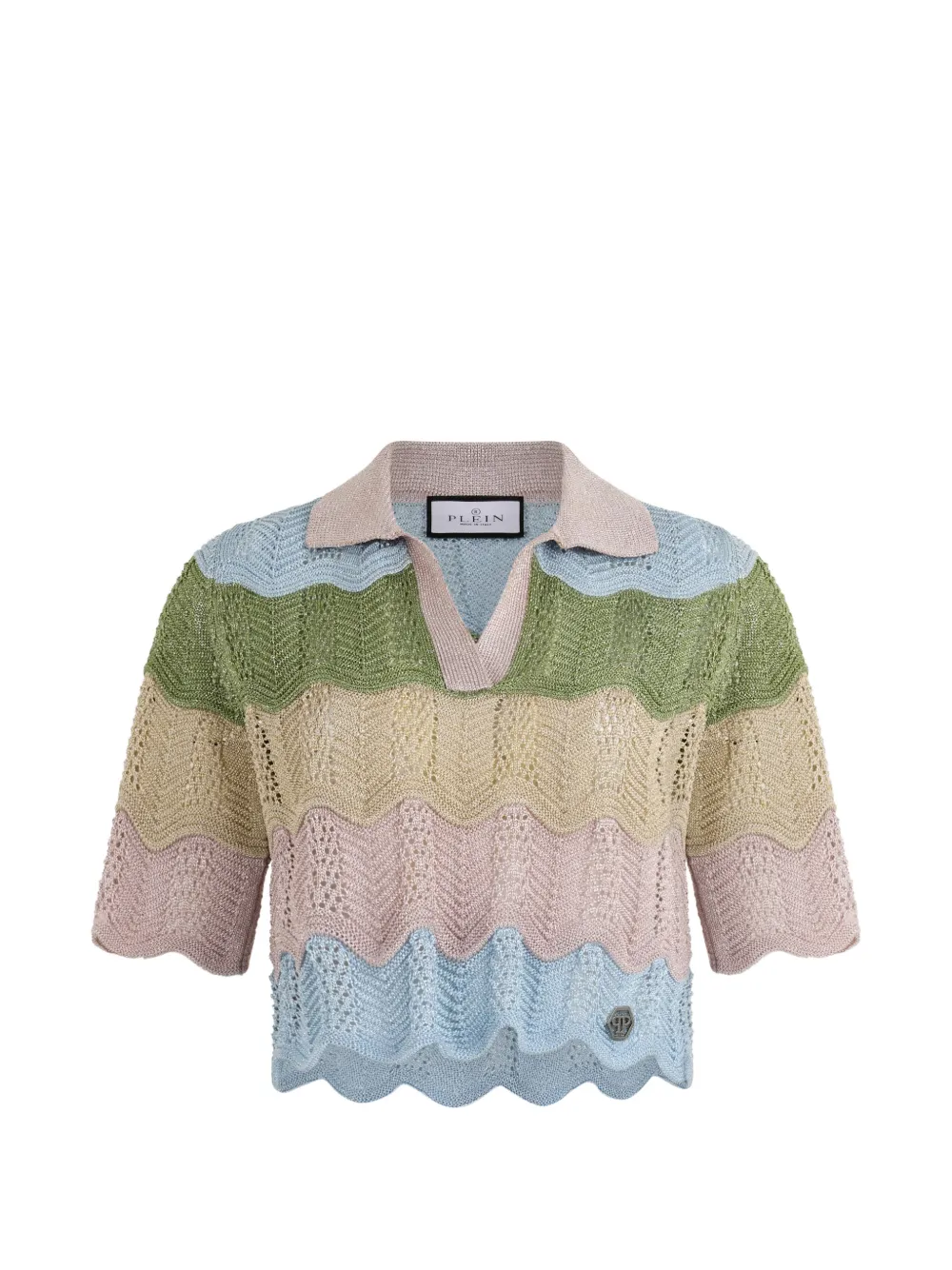 Philipp Plein Colour Wave knitted cropped polo shirt - Rosa