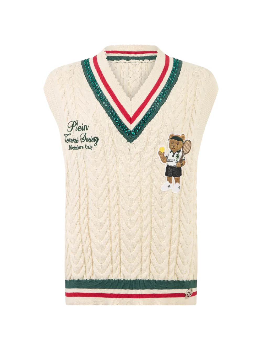Philipp Plein embroidered cable-knit V-neck vest - Toni neutri