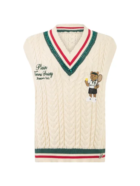 Philipp Plein embroidered cable-knit V-neck vest