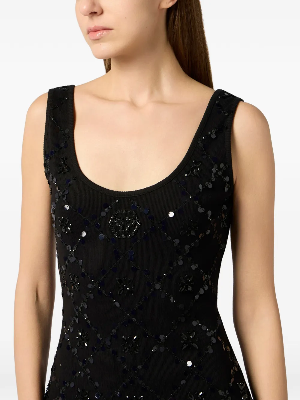 Philipp Plein Jurk met stras en bloemenprint Zwart