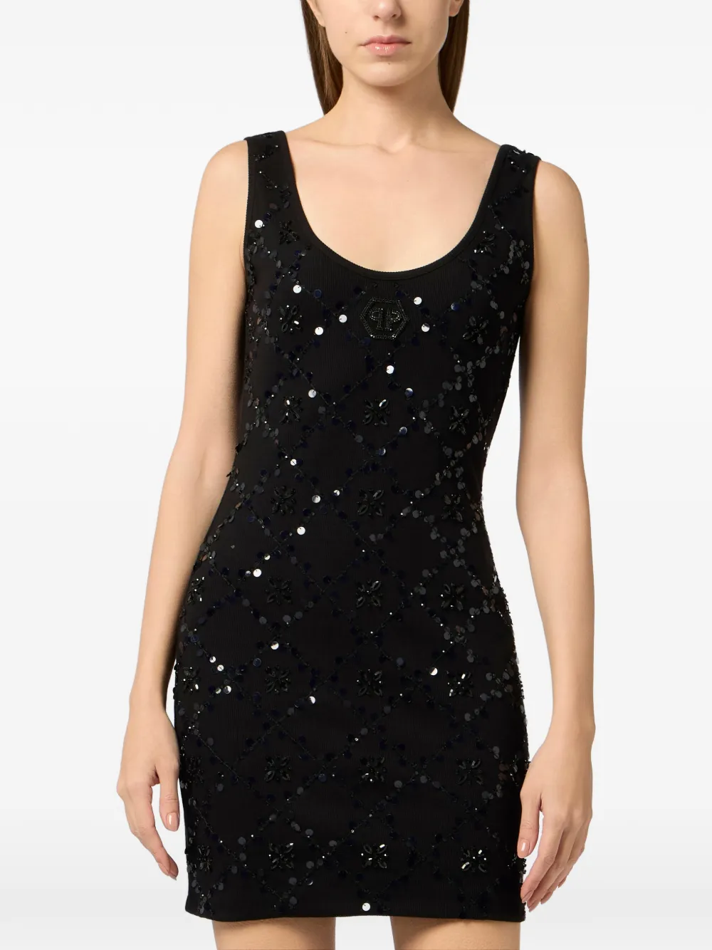 Philipp Plein Rhomb Flowers Strass-Kleid - Schwarz
