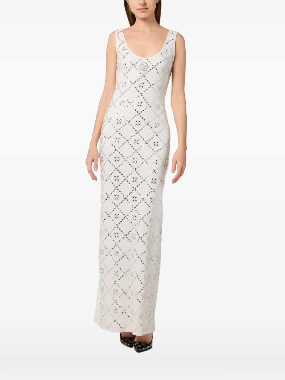 Philipp Plein Jerseykleid mit Strass-Pailletten - Nude