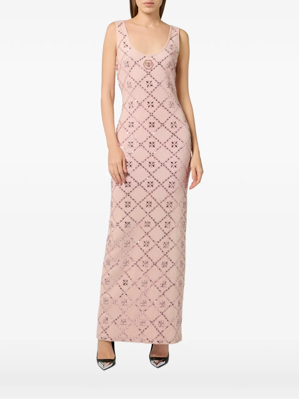 Philipp Plein Florales Kleid mit Strass - Rosa