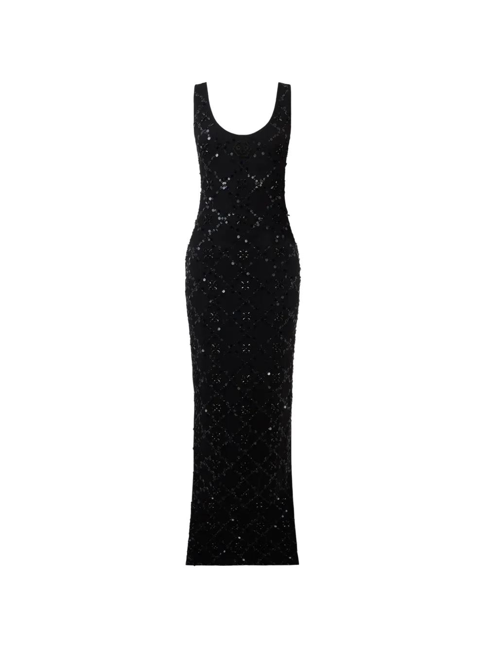 Philipp Plein Langes Rhomb Flower Strass-Kleid - Schwarz