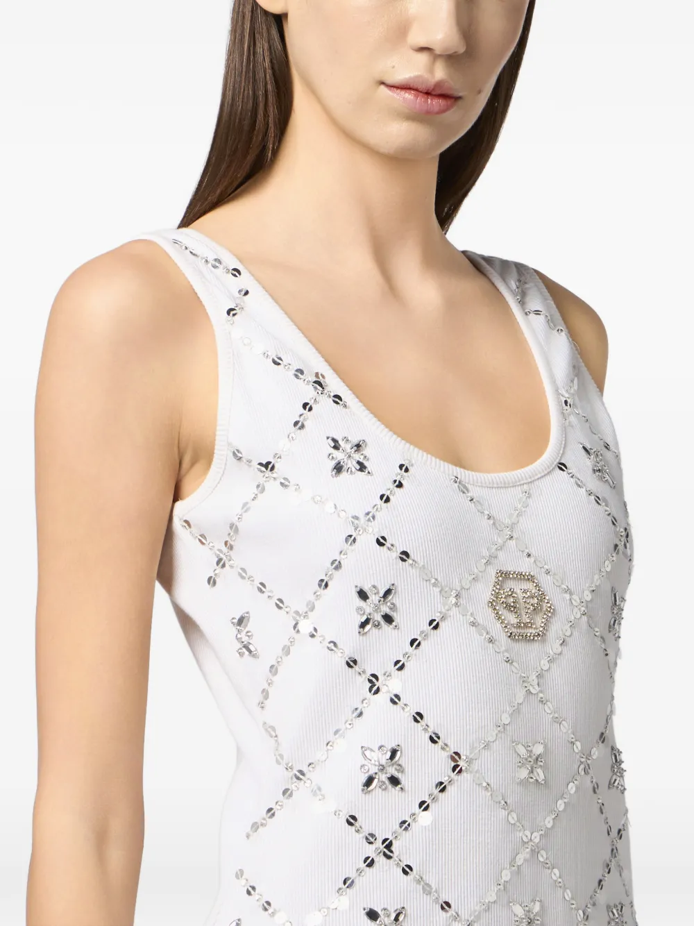 Philipp Plein Tanktop met pailletten en stras Wit
