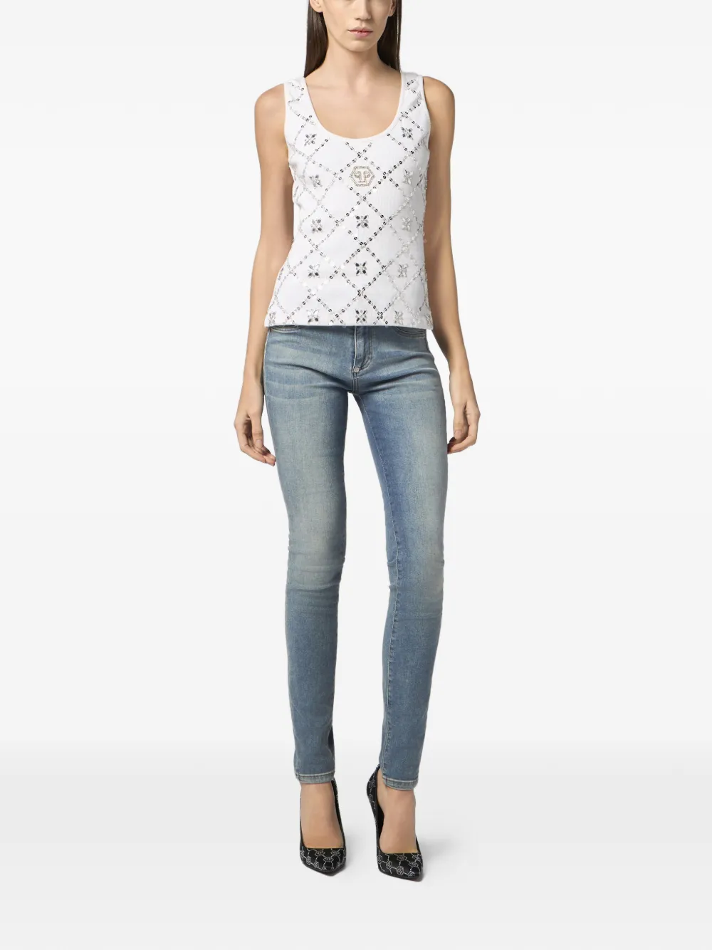 Philipp Plein Tanktop met pailletten en stras Wit