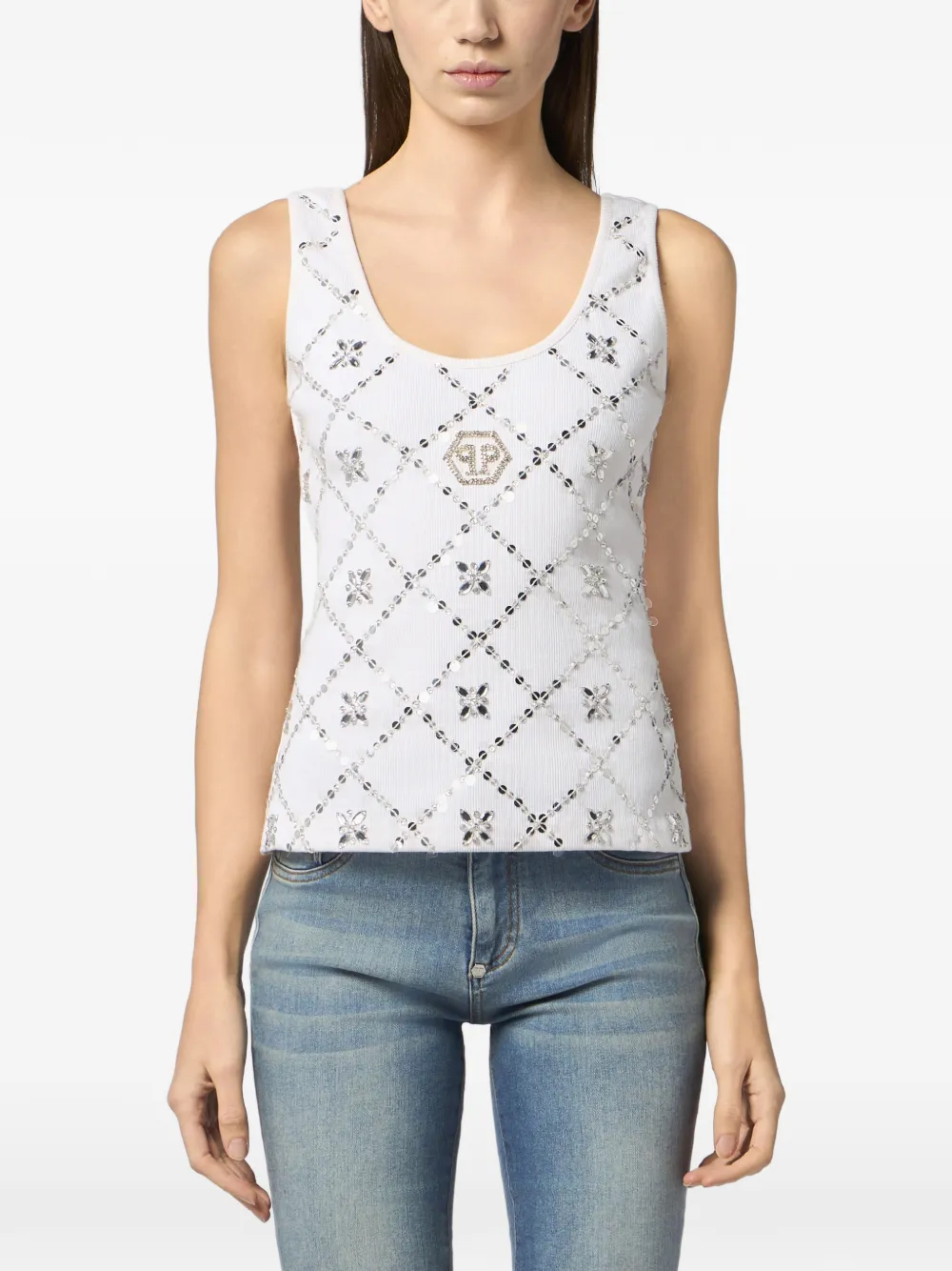 Philipp Plein Tanktop met pailletten en stras Wit