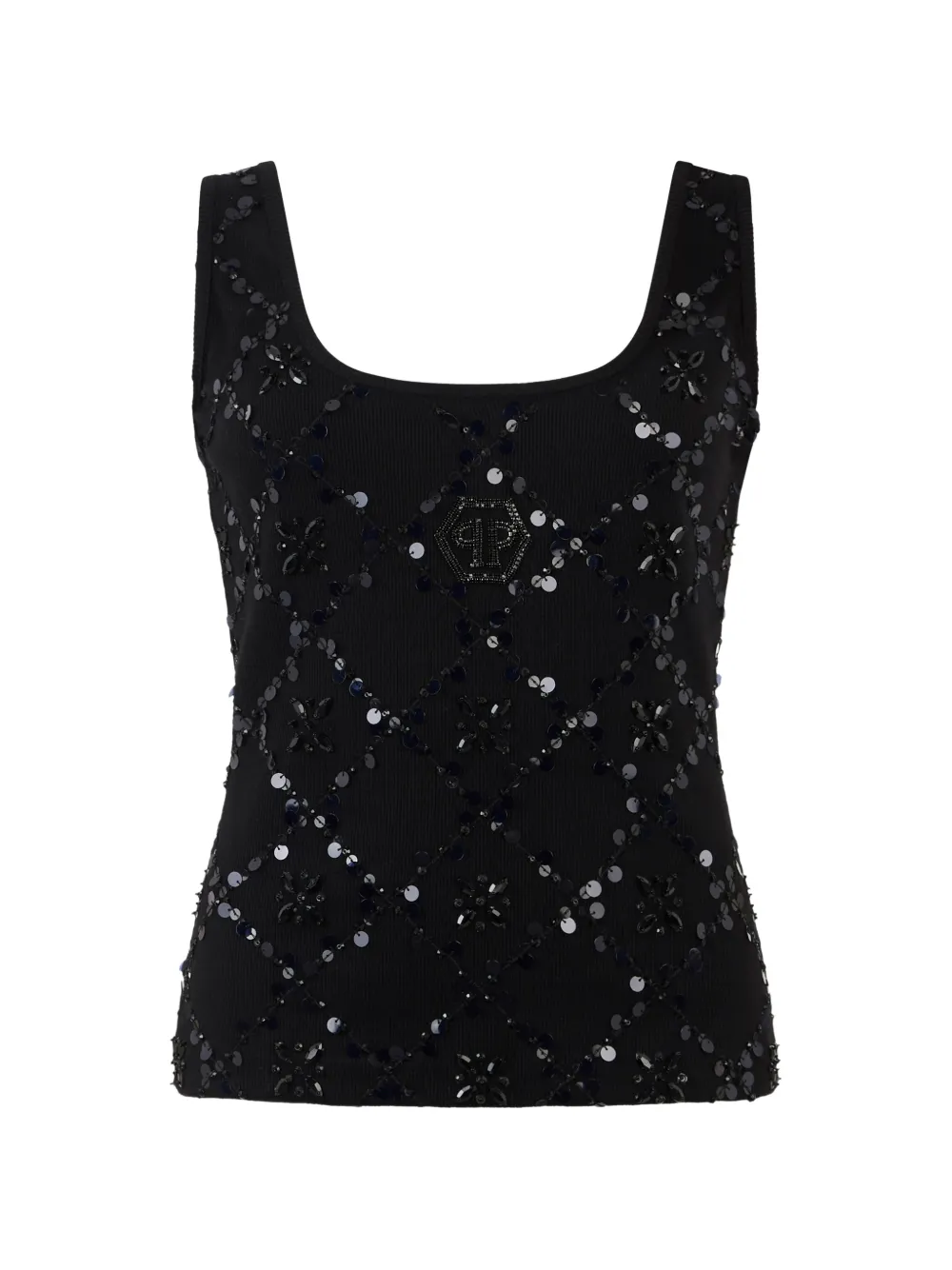 Philipp Plein Tanktop met stras en bloemen Zwart