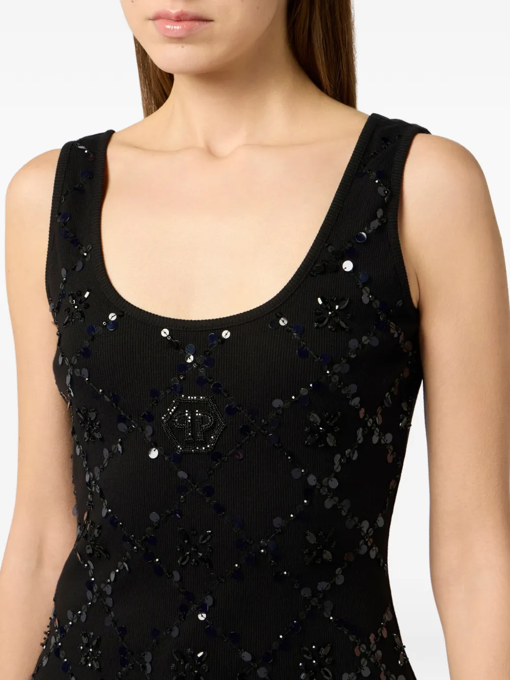 Philipp Plein Tanktop met stras en bloemen Zwart