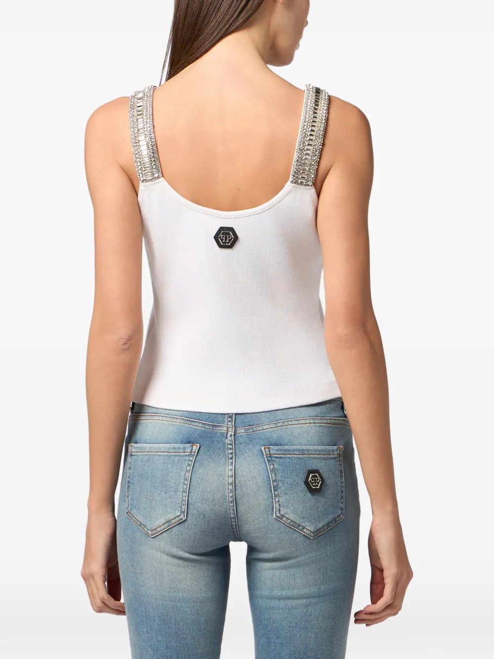 Philipp Plein Geribbelde tanktop met stras Wit