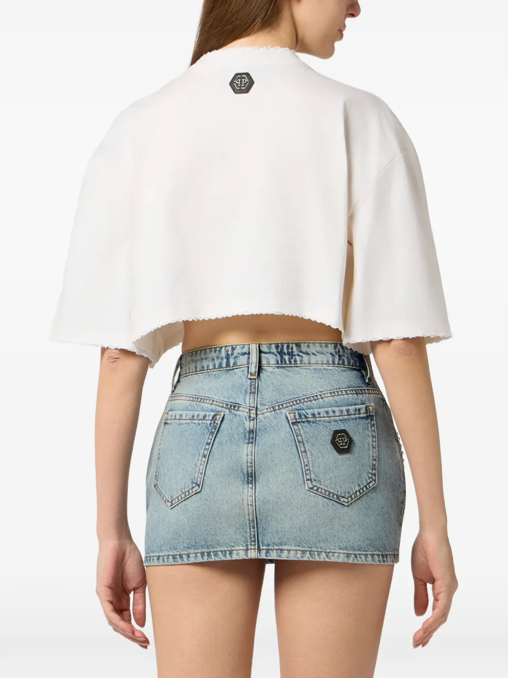 Philipp Plein Cropped T-shirt met stras Wit