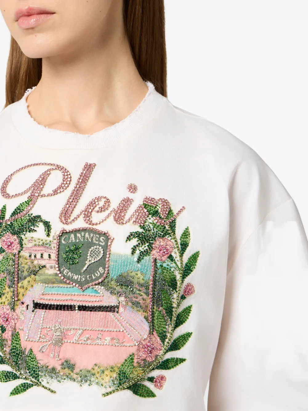 Philipp Plein Cropped T-shirt met stras Wit