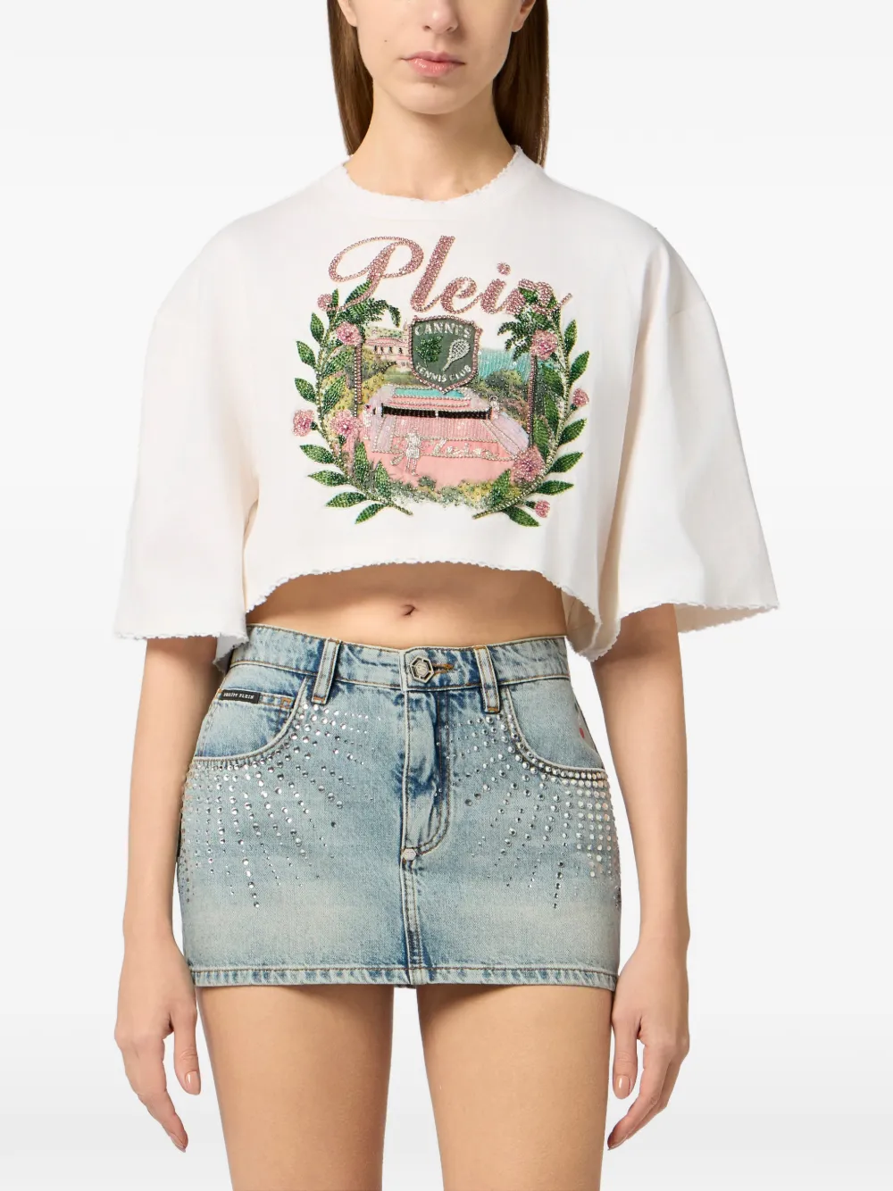 Philipp Plein Cropped T-shirt met stras Wit
