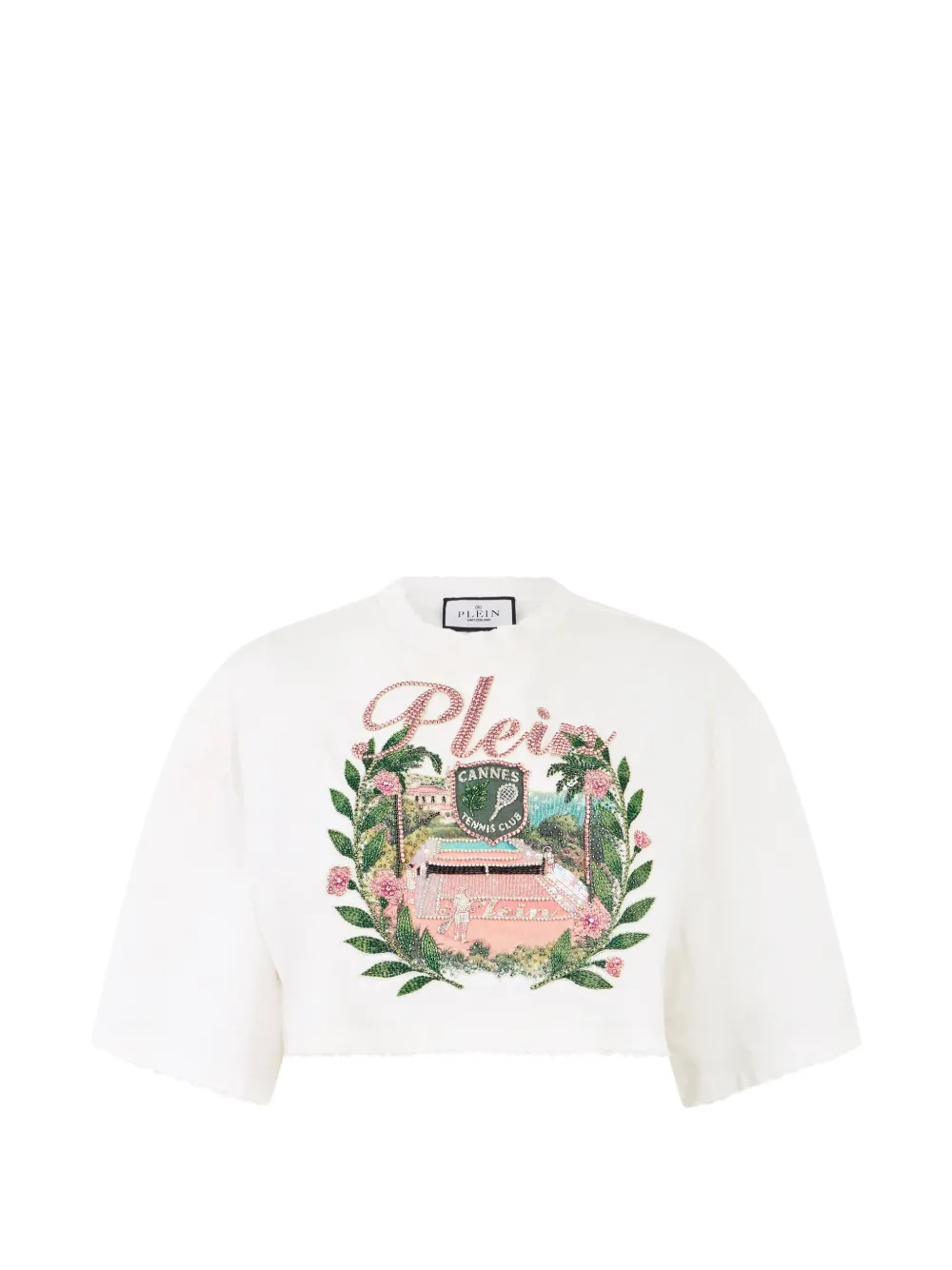 Philipp Plein T-shirt crop con strass - Bianco