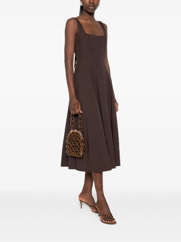 staud wells dress brown STAUD WELLS MINI DRESS EARTH