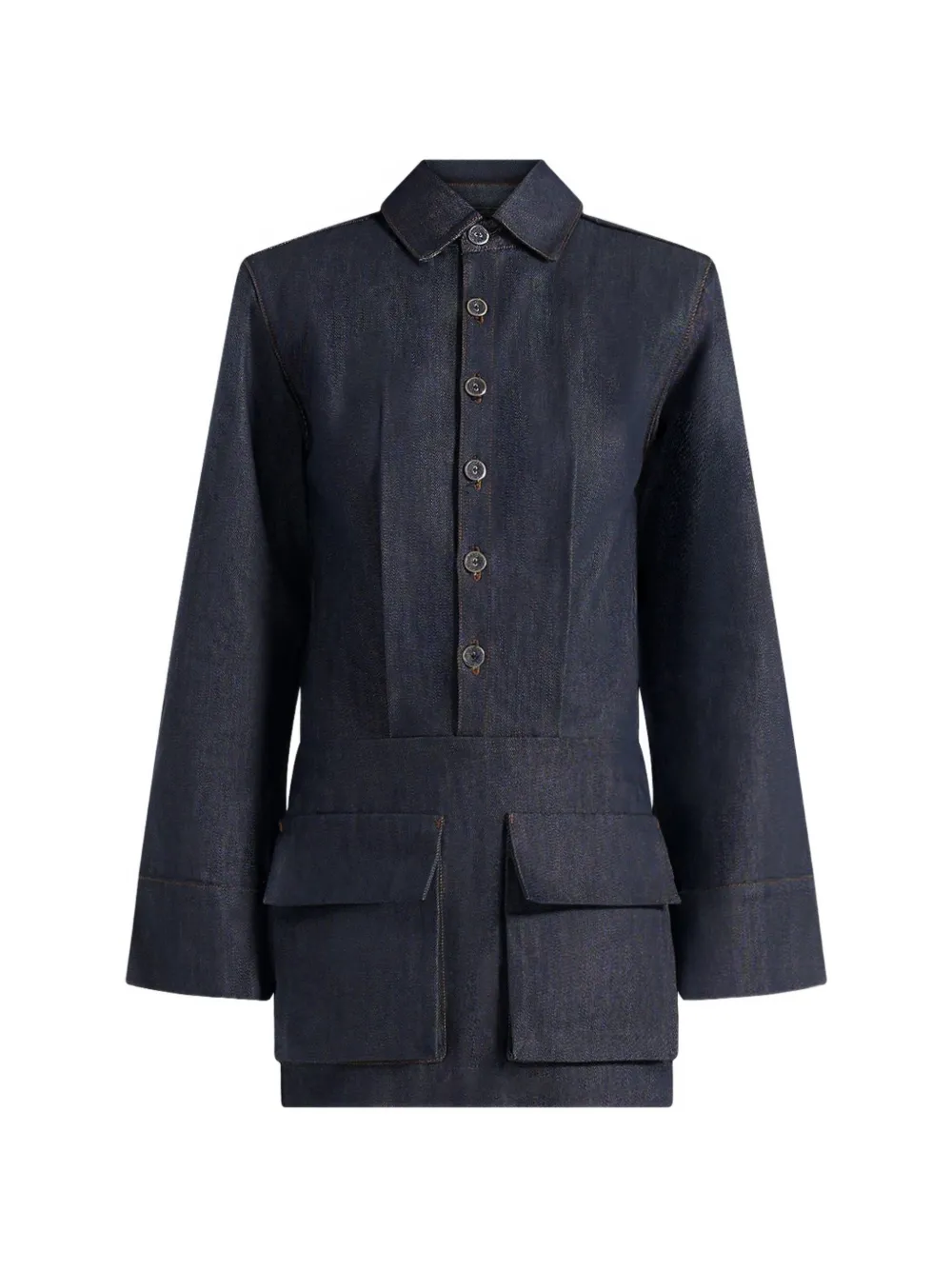 Manière De Voir shoulder pads cargo denim dress - Blue