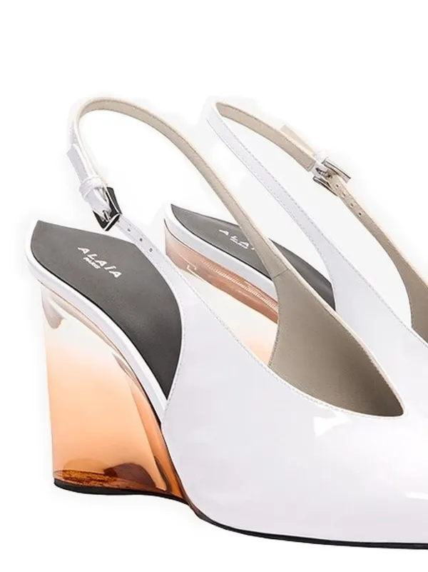 Alaïa Invisible Wedge Slingback In Patent Calfskin Pumps | White