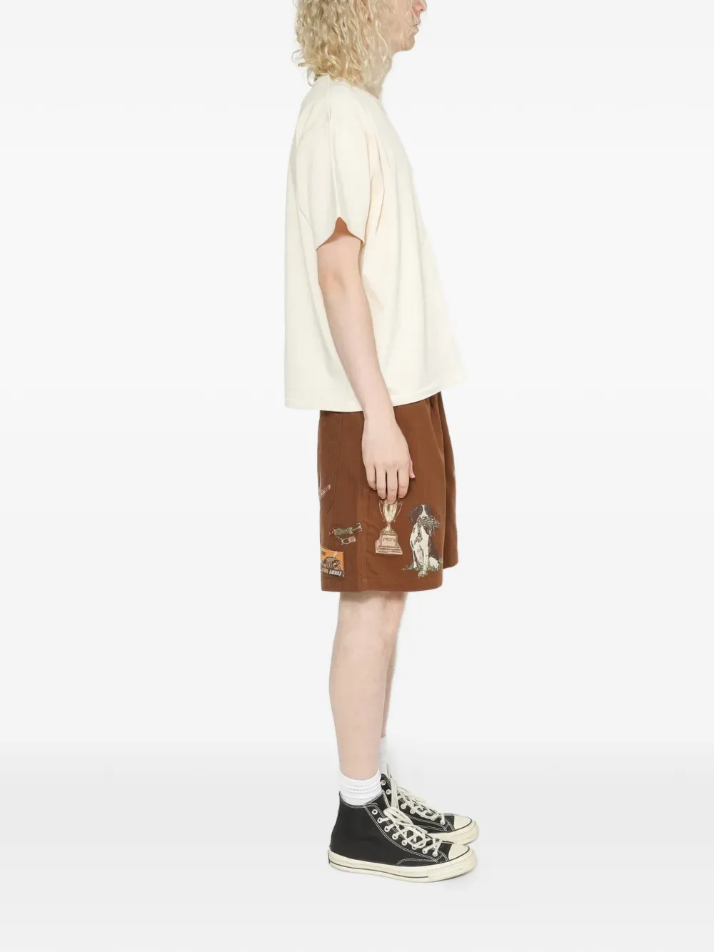  Samuel Zelig Trail Embroidered-artwork Shorts - Brown 