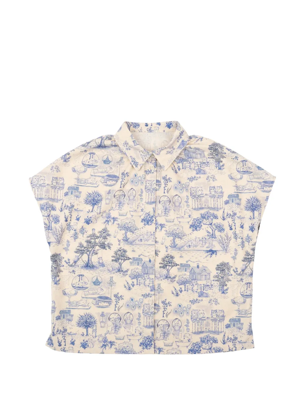 Naked and Famous Billie Linen Cats shirt - Toni neutri