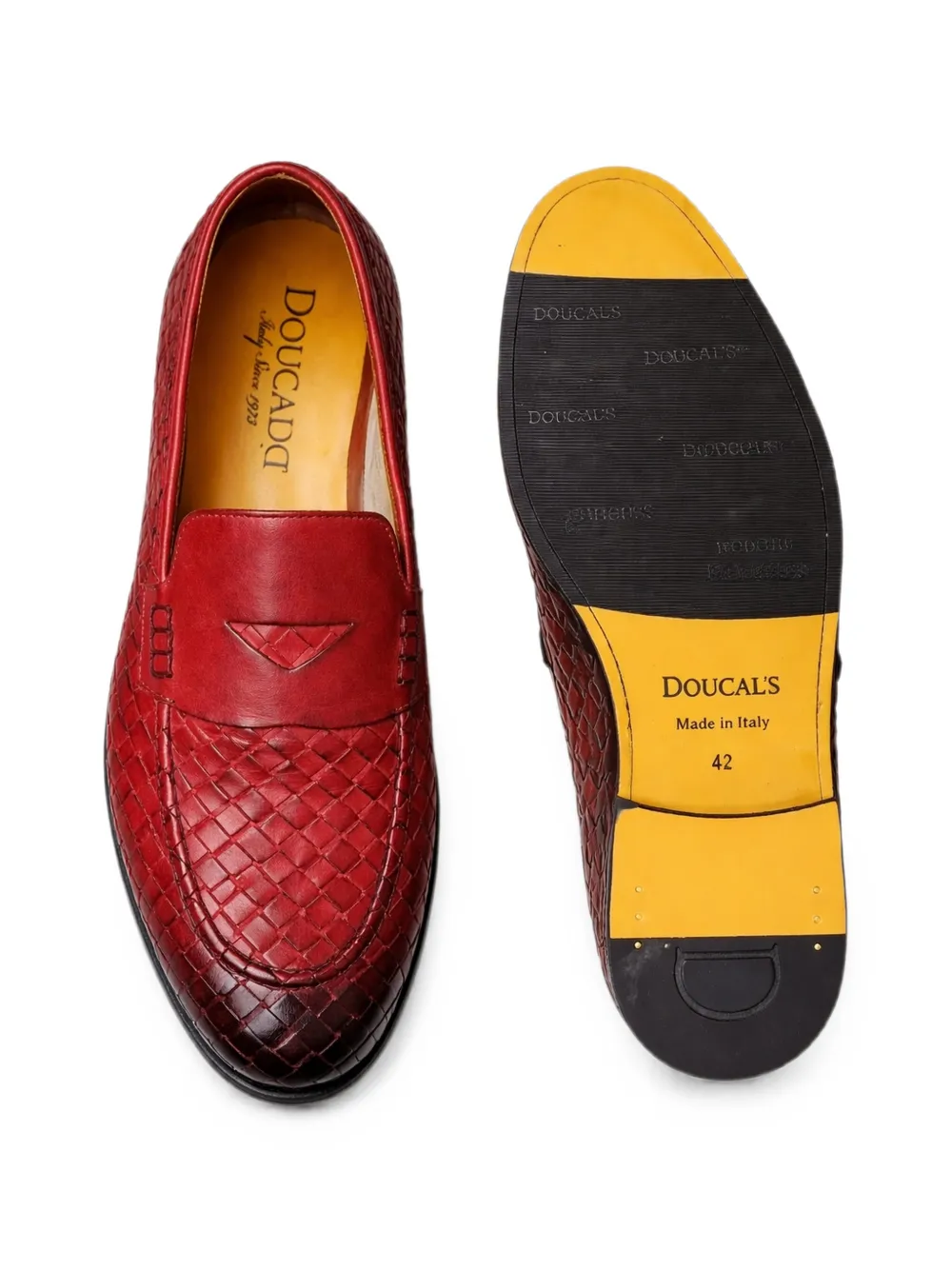 Doucal's woven-design leather loafers Rood