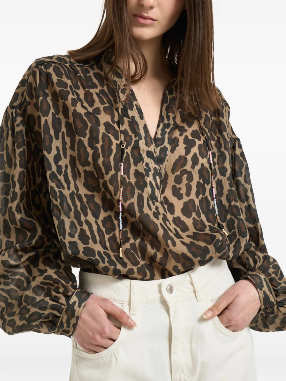 Bazar Deluxe V-neck leopard-print blouse - Marrone